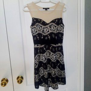 Black Lace dress with beige floral detailing